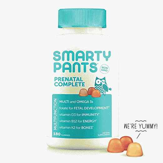 SmartyPants Prenatal Complete Daily Gummy Vitamīni: bez glutēna, multivitamīni, folāts (metilfolāts), vitamīns K2, vitamīns D3, metils B12, biotīns, omega 3 DHA/EPA zivju eļļa, 180 skaits (30 dienu piegāde)
